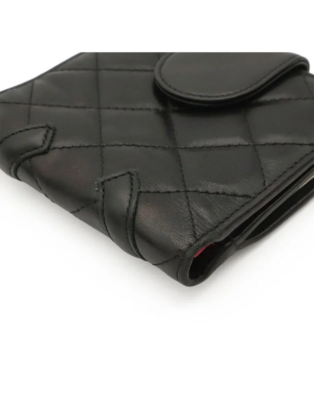 Chanel Cambon Line Kiss Lock Wallet Bifold Soft Calf Leather Black White Pink